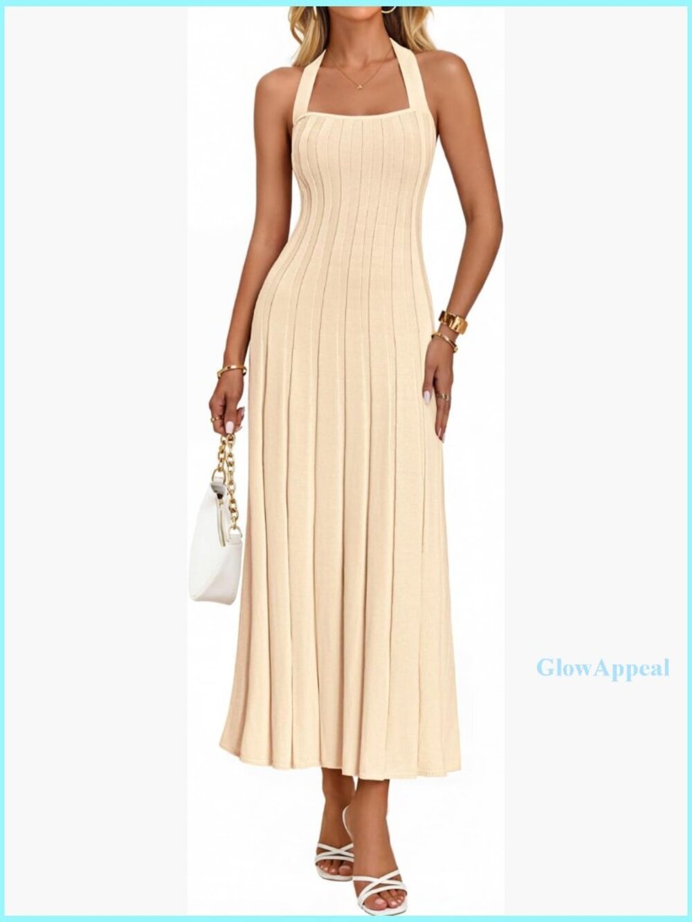 Halter Sleeveless Ribbed Knit Midi Dress Casual Bodycon Summer